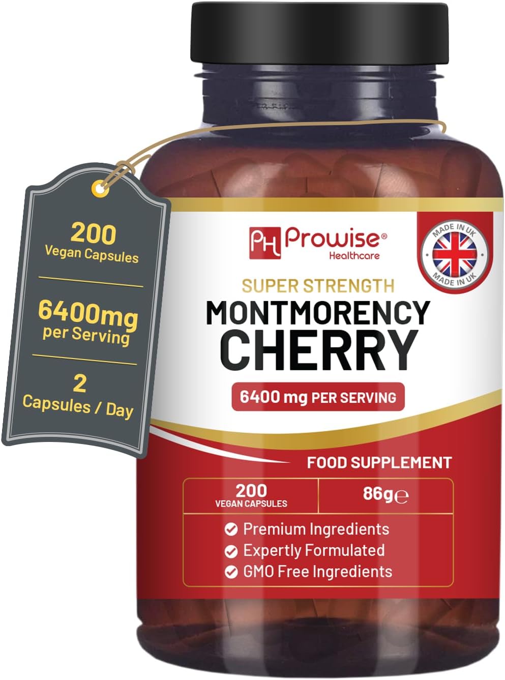 Montmorency Cherry 6400mg - 200 Tart Cherry Capsules - Natural Tart Cherry Extra...