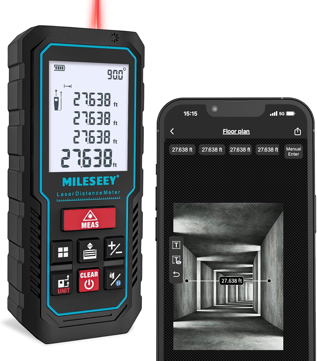 70M Laser Measure Device with Phone App,MiLESEEY Laser Meter with Electronic Til...