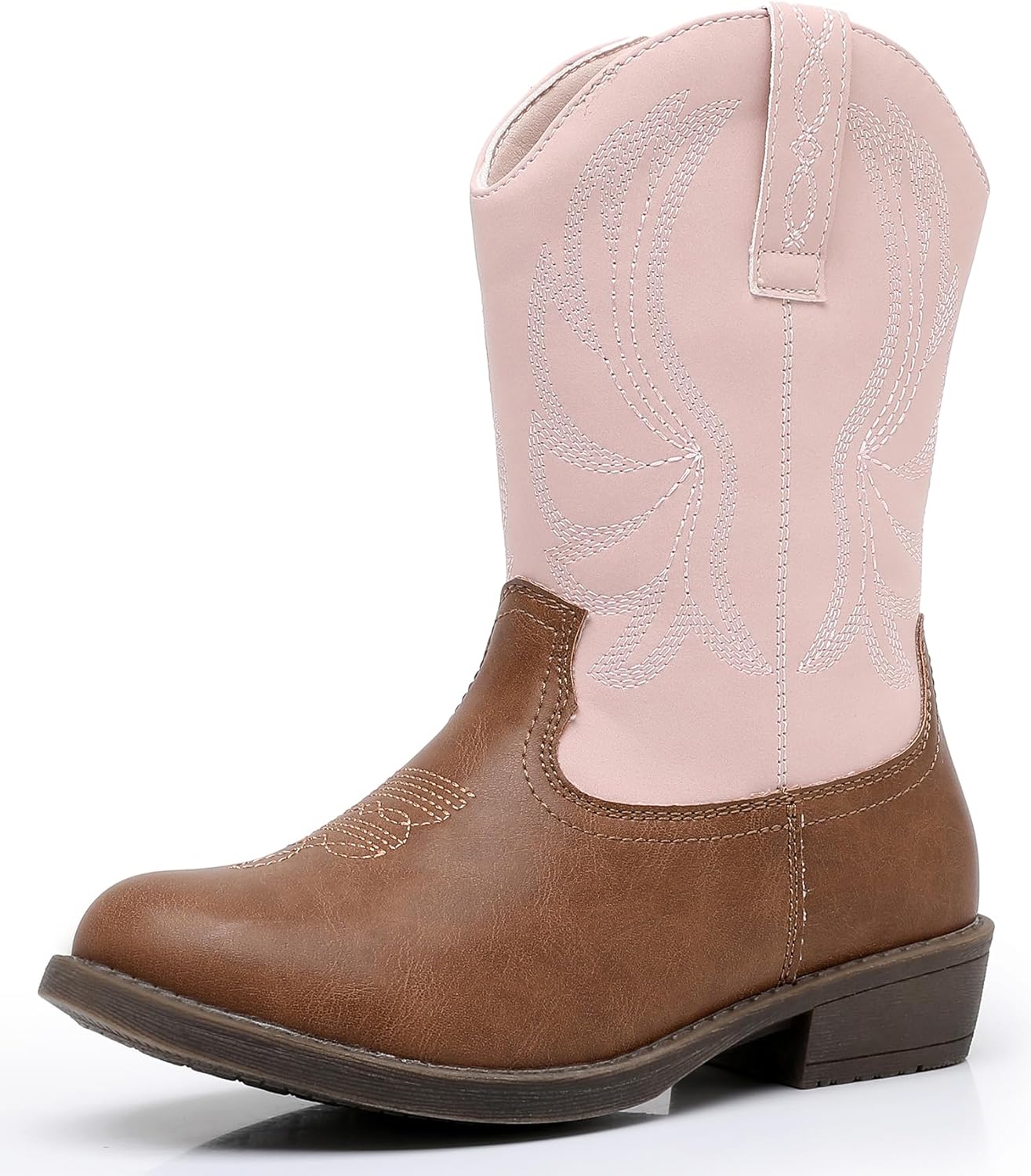 Apakowa Girls Cowboy Boots Side Zipper Cowgirl Boots Embroidered Western Style T...