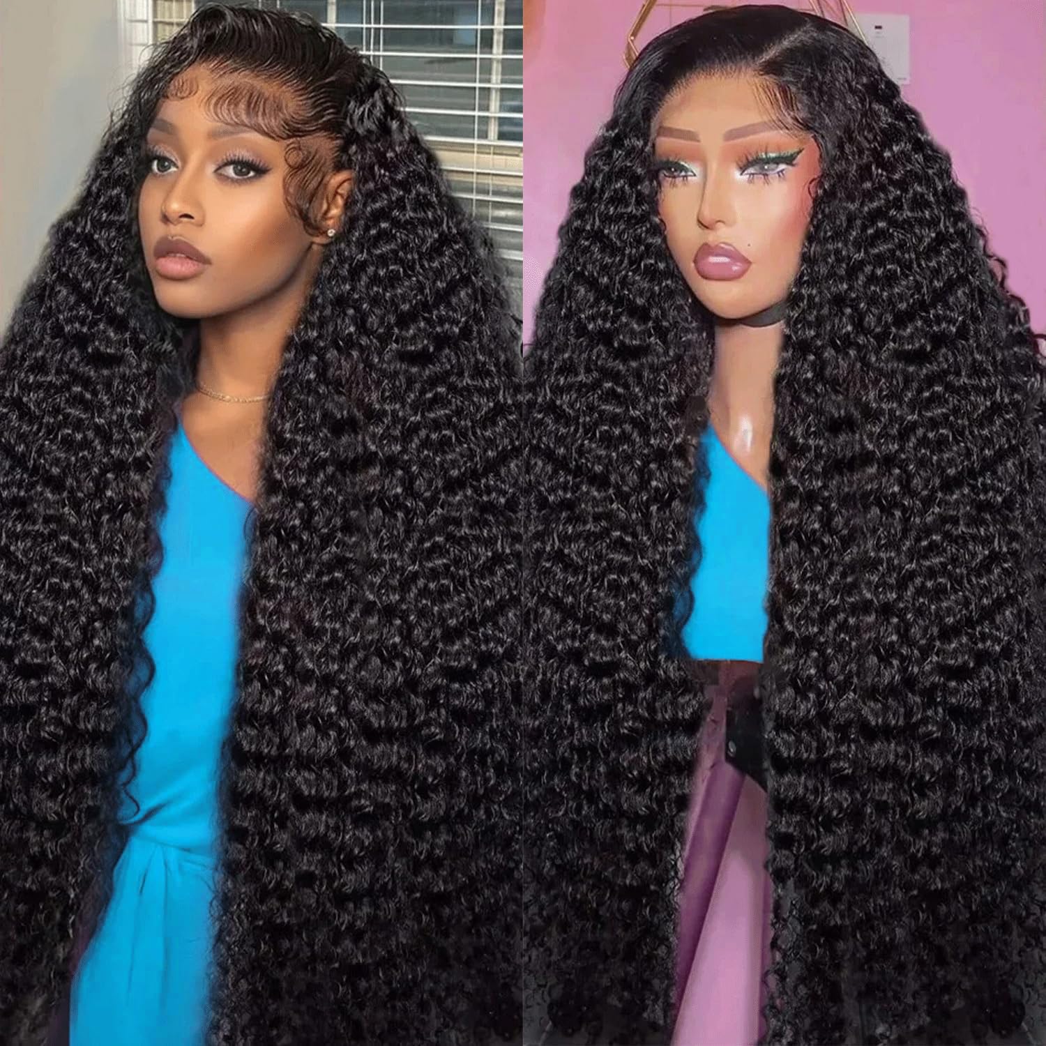 13x4 Deep Wave Lace Front Wigs Human Hair 200% Density Pre Plucked 13x4 HD Trans...