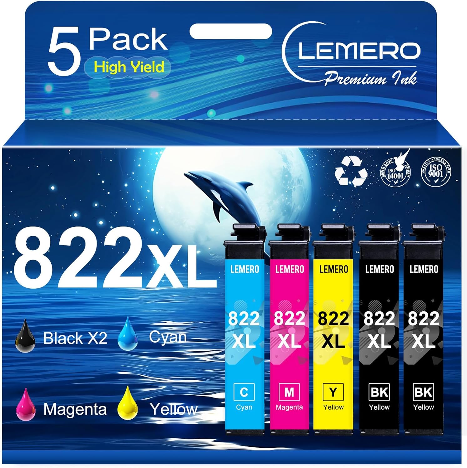 LEMERO 822XL Ink Cartridges Combo Pack Remanufactured Replacement for Epson 822X...