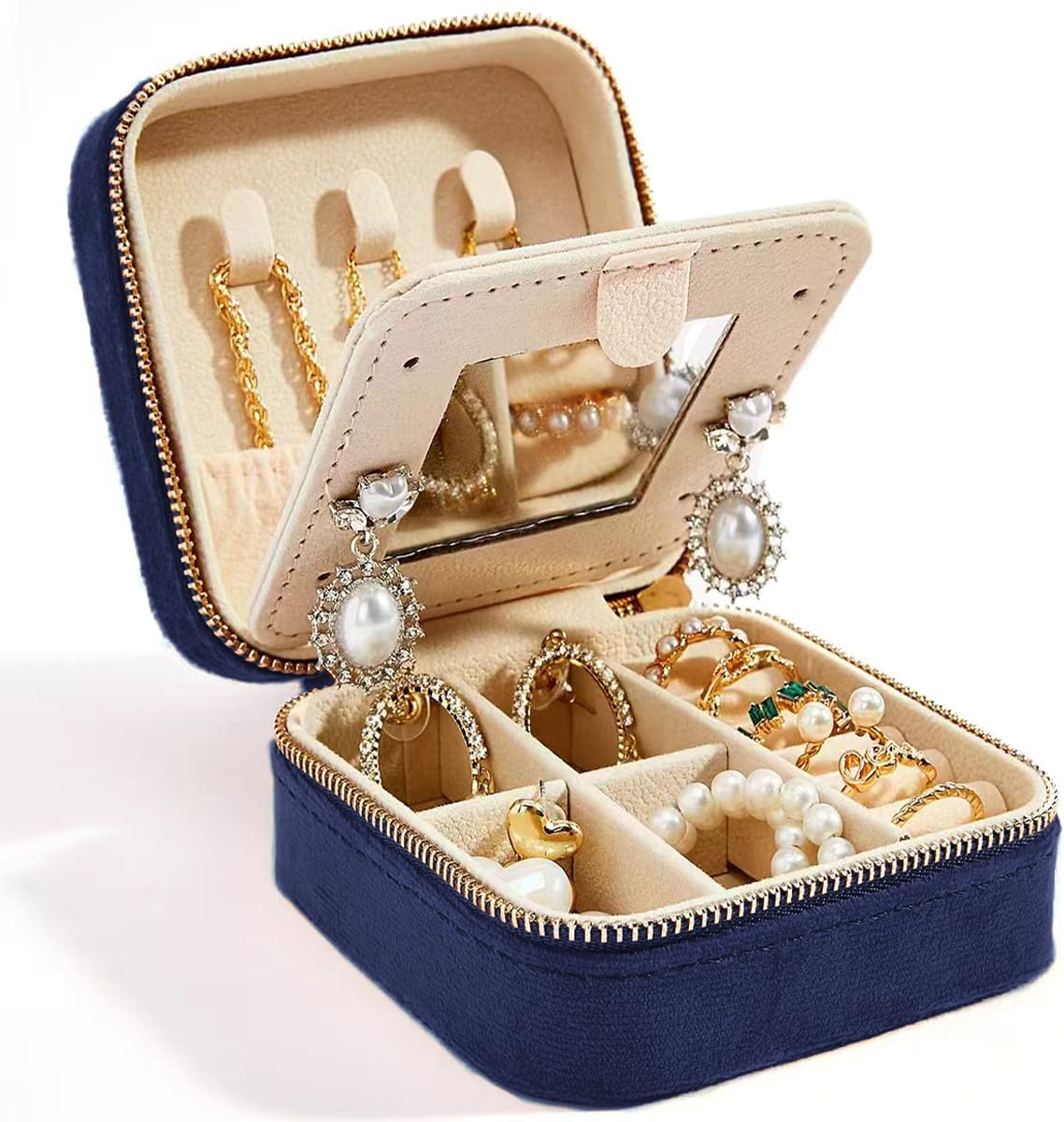 Travel Velvet Jewelry Box with Mirror, Mini Gifts Case for Women Girls, Small Po...
