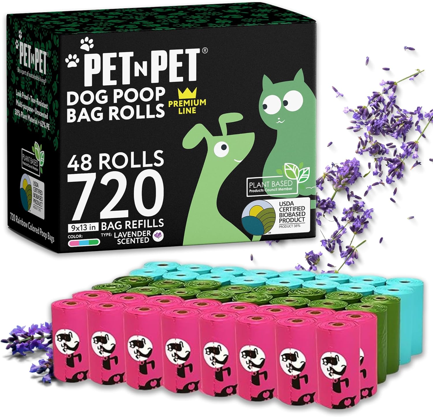 PET N PET Scented Dog Poo Bags - 720 Count, 48 Dog Poop Bags Rolls, USDA Cert 38...