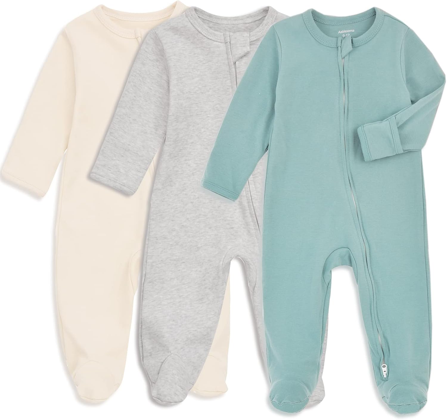 Aablexema Baby Footie Pajama with Mitten Cuffs, Double Zipper Infant Cotton clot...