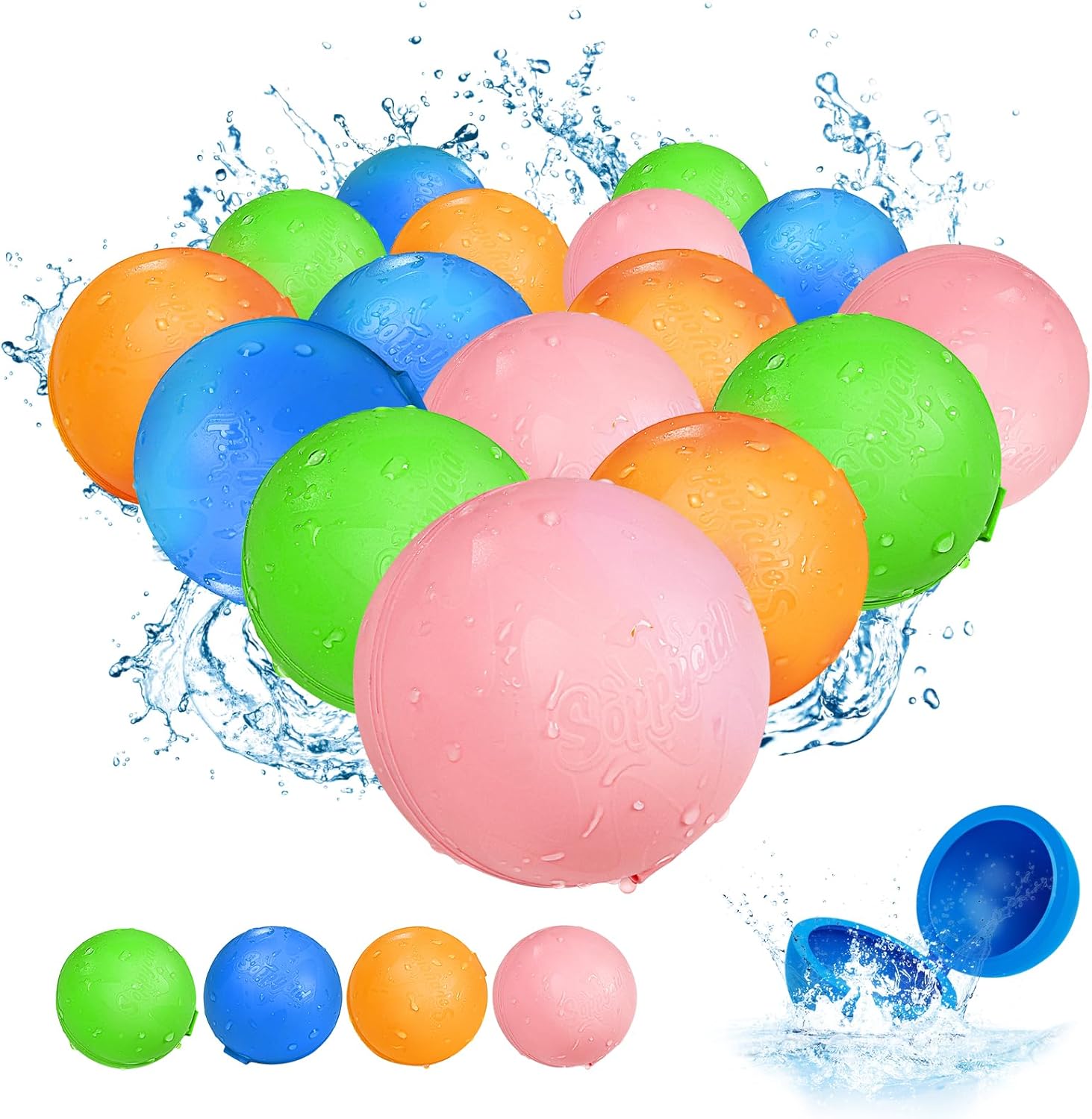 SOPPYCID Reusable Magnetic Water Balloons：16 Pack Refillable Water Bomb Splash...