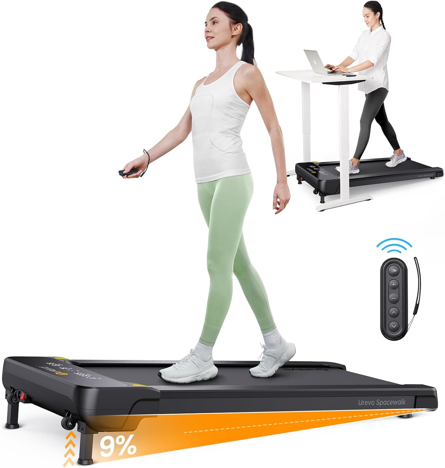 UREVO Under Desk Treadmill for Office Under Desk, Walking Pad 2 in 1 for Home/Of...