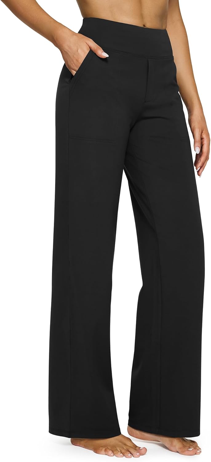 G4Free Yoga Dress Pants with Pockets Wide Leg Trousers for Women High Waist Stre...