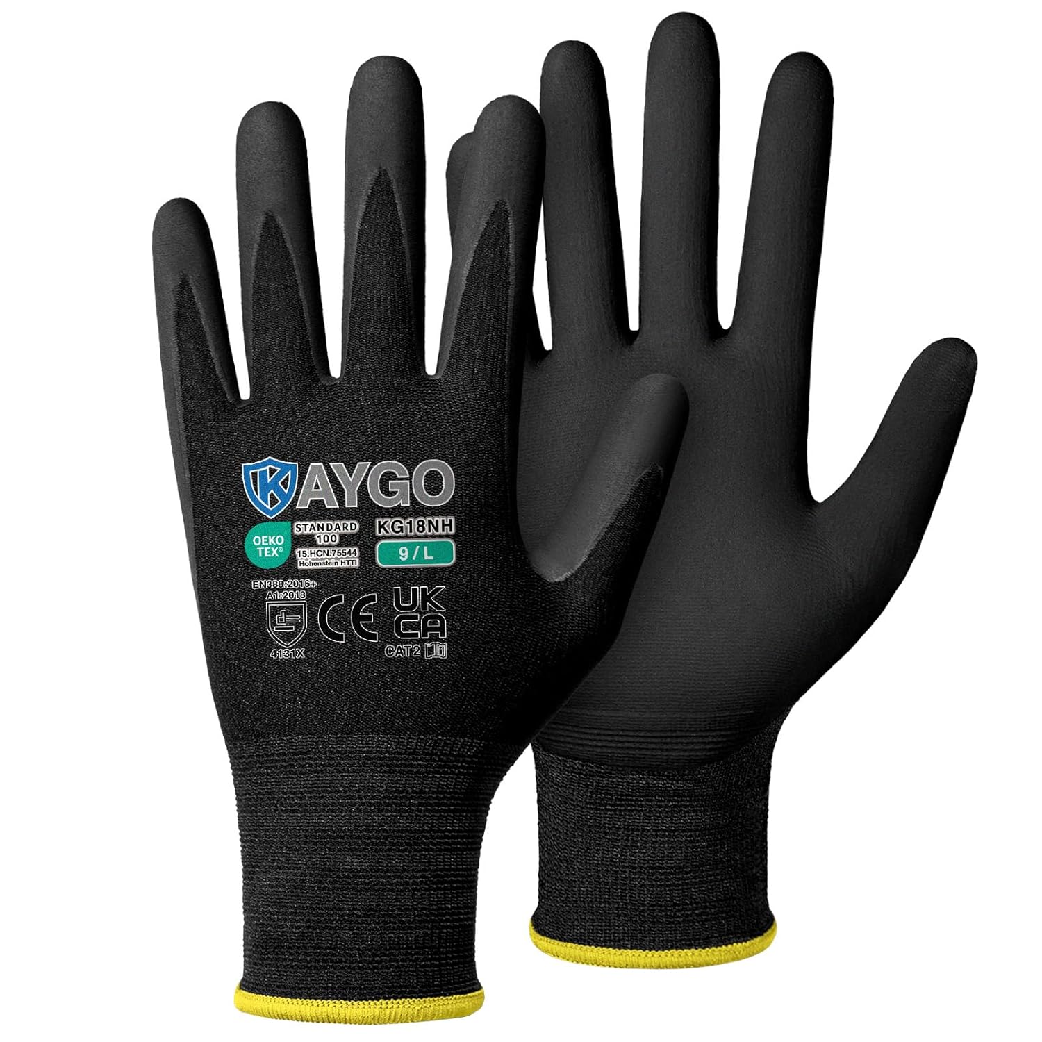 KAYGO Safety Work Gloves MicroFoam Nitrile Coated 12 Pairs, KG18N, Seamless Knit...