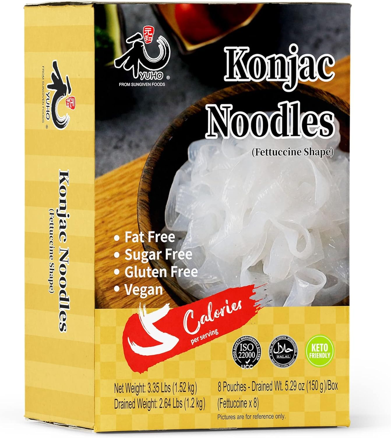 YUHO Shirataki Konjac Fettuccine, 8 x 190 g, Vegan, Low Calorie Food, Gluten Fre...