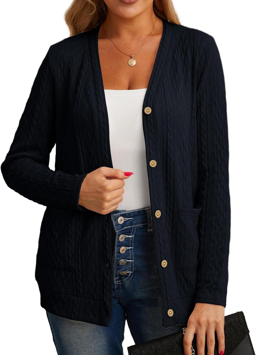 GRECERELLE Womens Cardigan Long Sleeve Lightweight Cardigans Button Down V Neck...