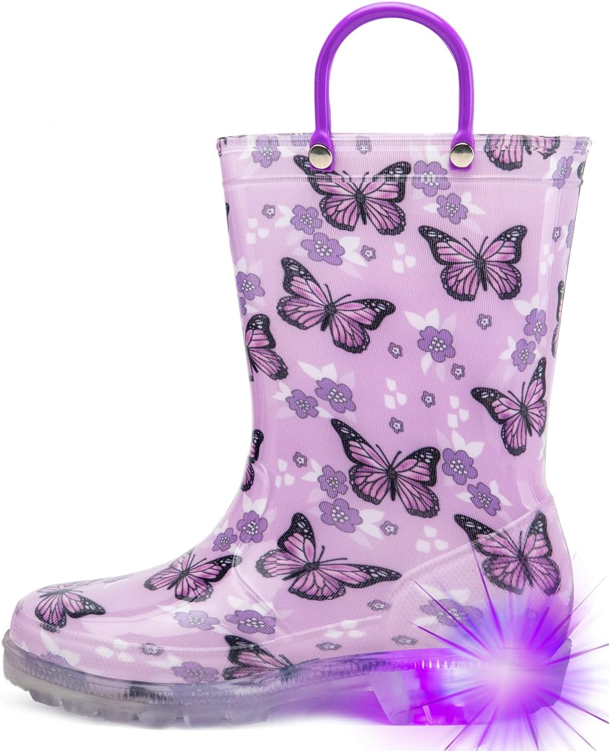 HugRain Light Up Rain Boots for Little Kids 12 Little Kid Light Up Butterfly