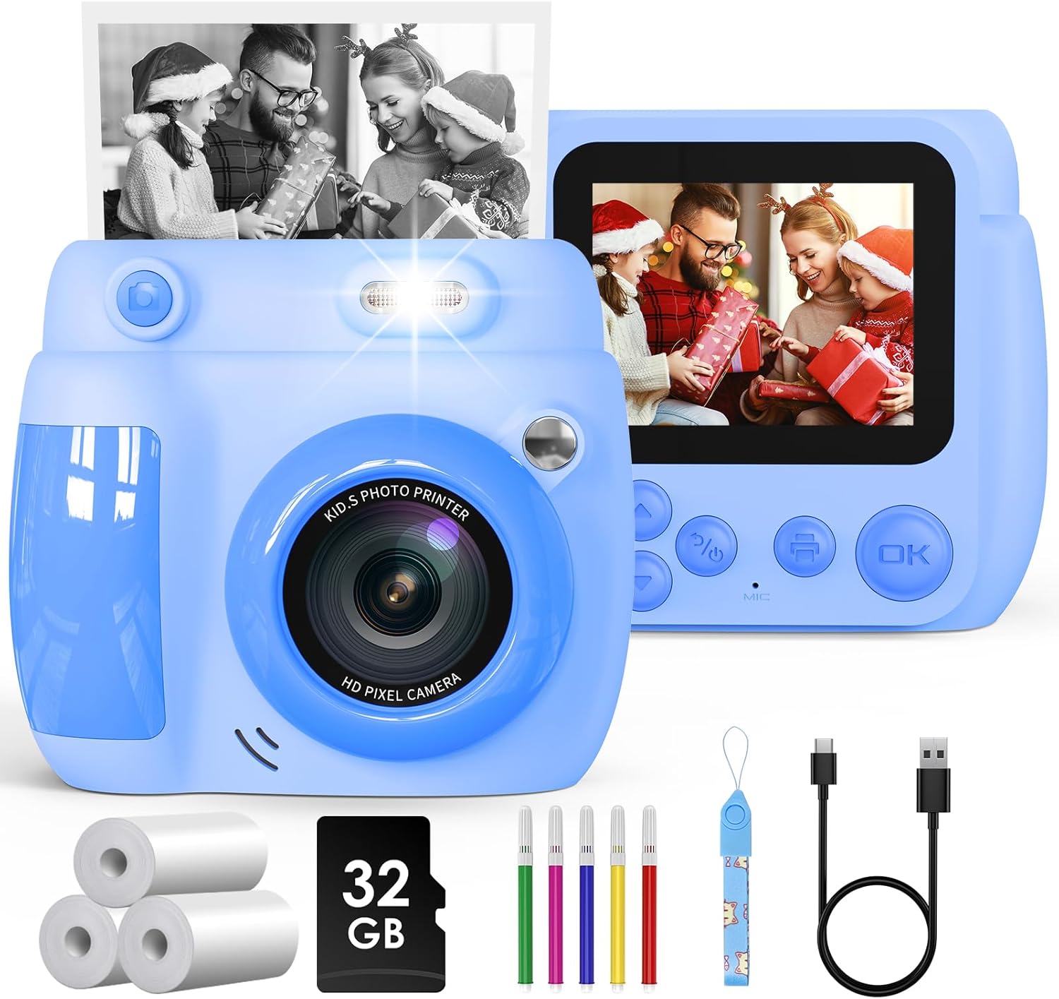 Gofunly Kids Camera Instant Print, 2.4'' Instant Camera for Kids with 32GB Card...