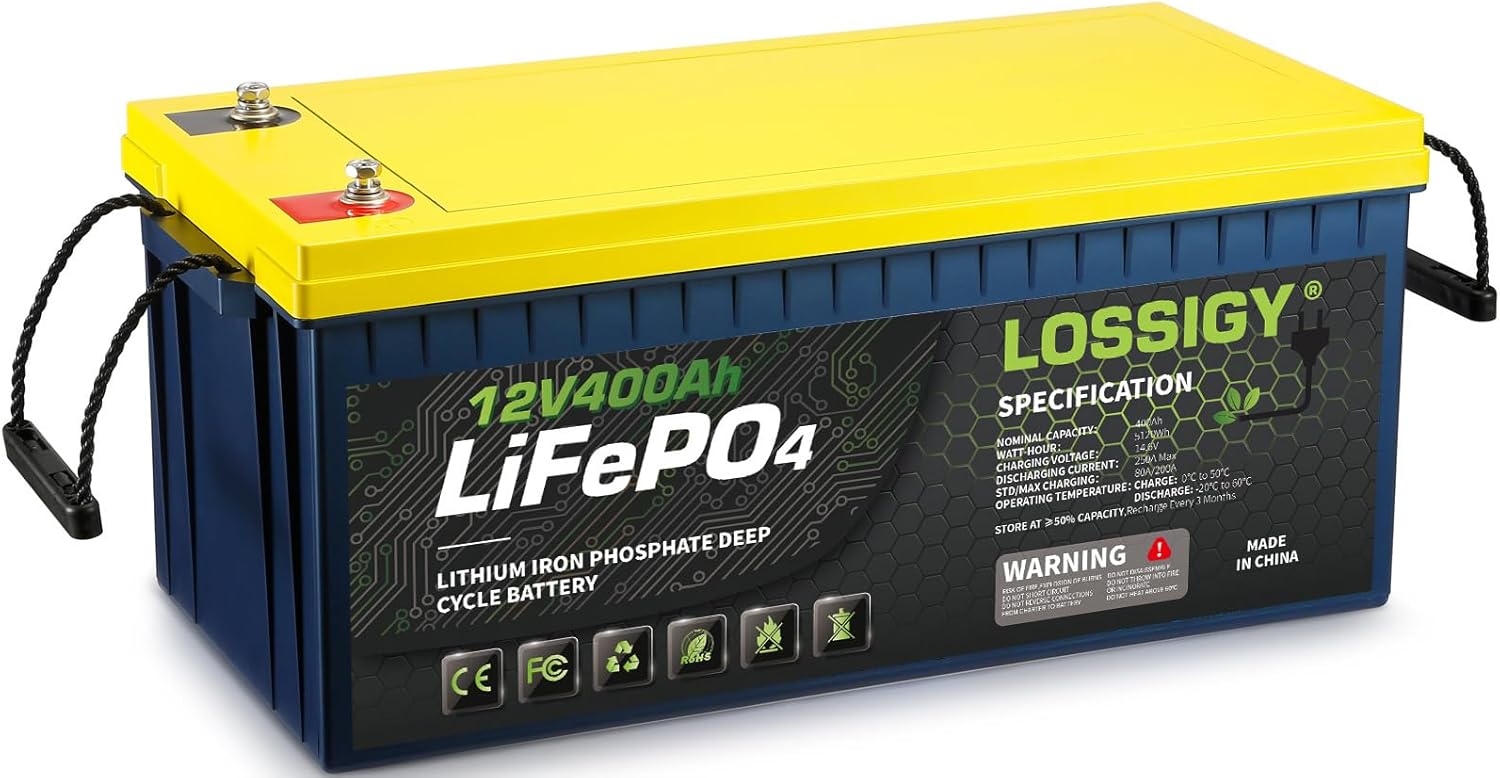 LOSSIGY 12V 400AH Lifepo4 Battery, Special Deep Cycle Lithium Battery with Built...