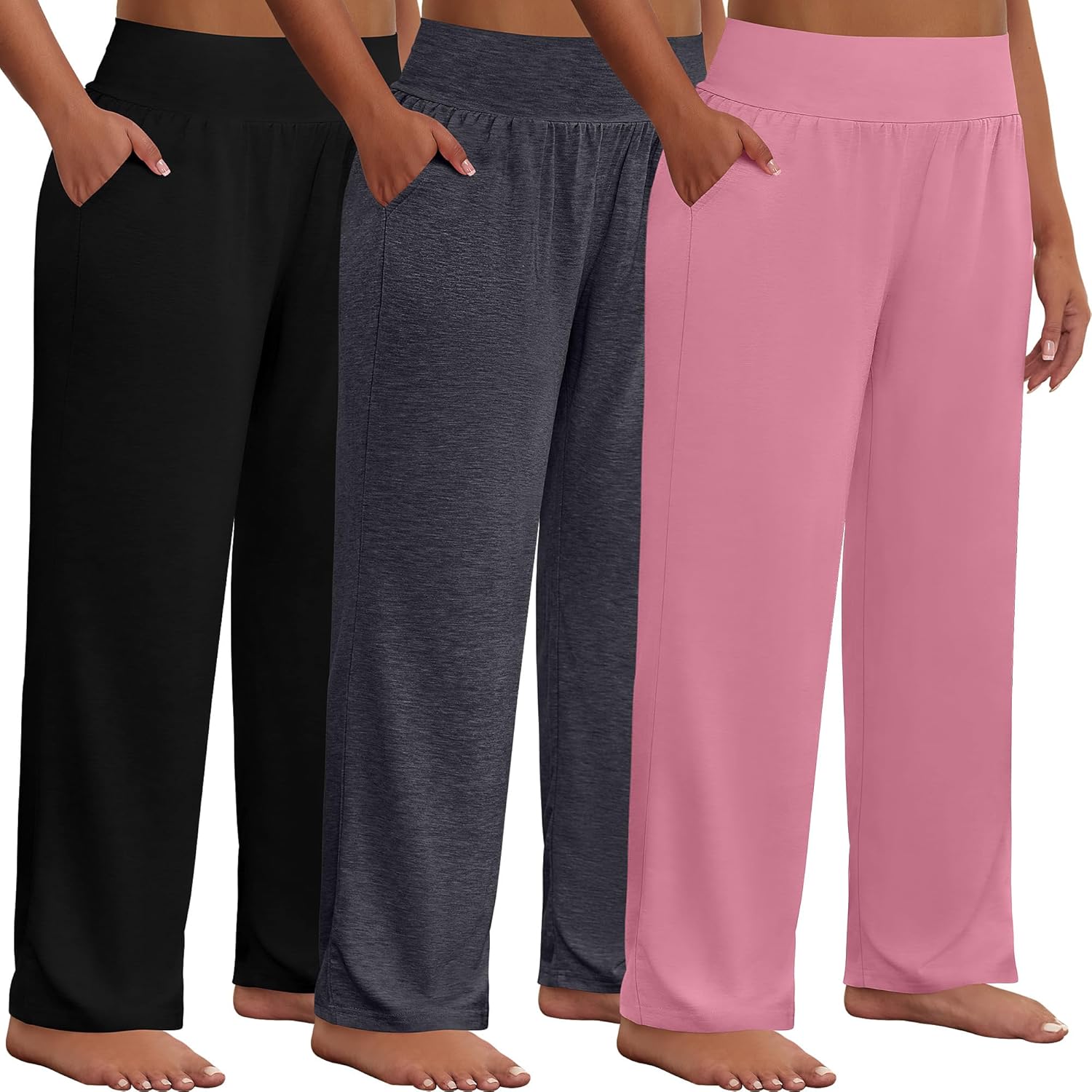 Neer 3 Pack Women Plus Size Wide Leg Yoga Pants High Waist Sweatpants Plus Size...