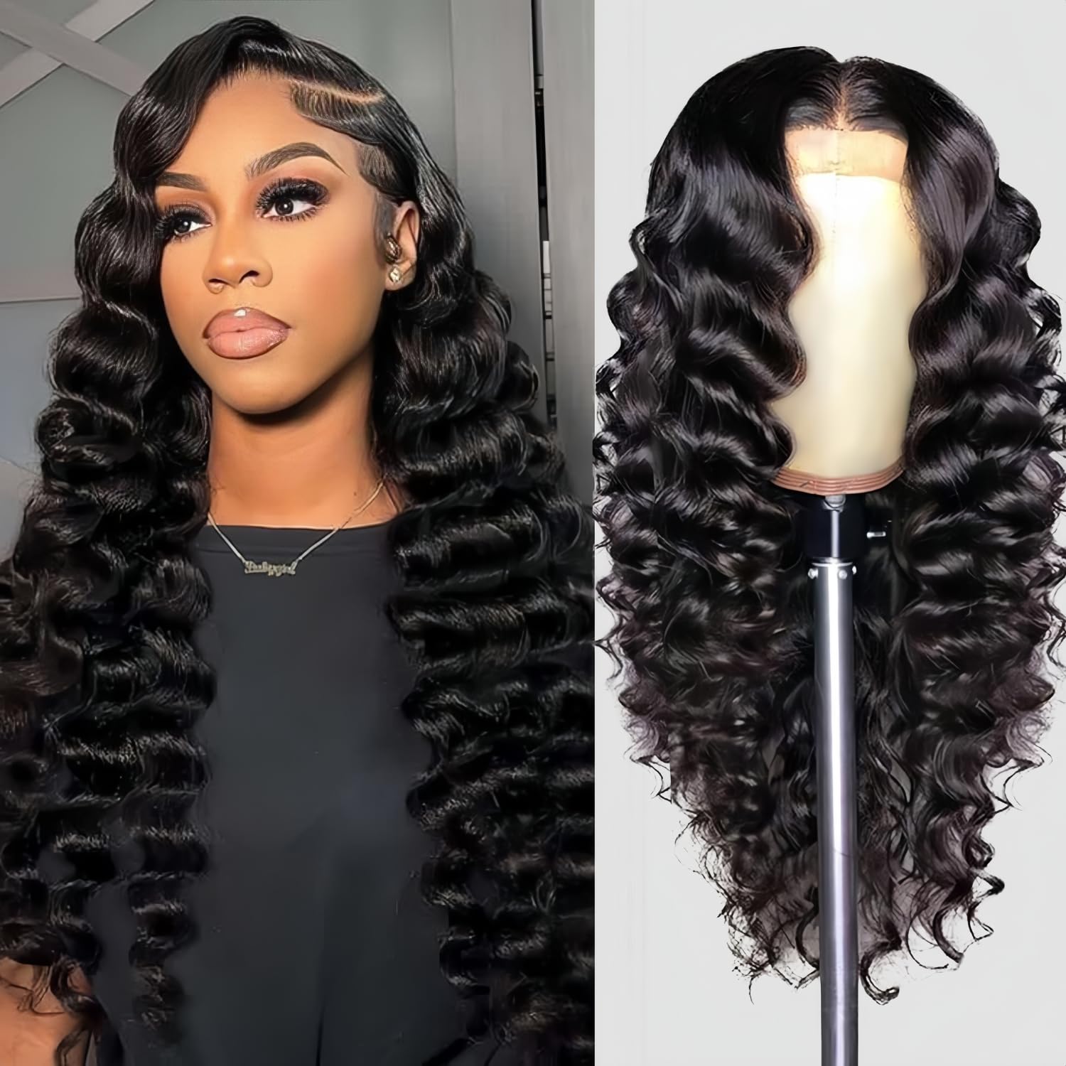 PYY Deep Wave Lace Front Wigs Human Hair 200 Density Deep Wave Wig 13x4 HD Lace...