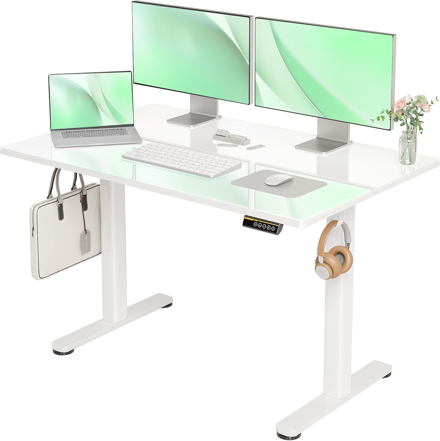 Claiks Glass Standing Desk, White Standing Desk Adjustable Height, 48 Inch Elect...