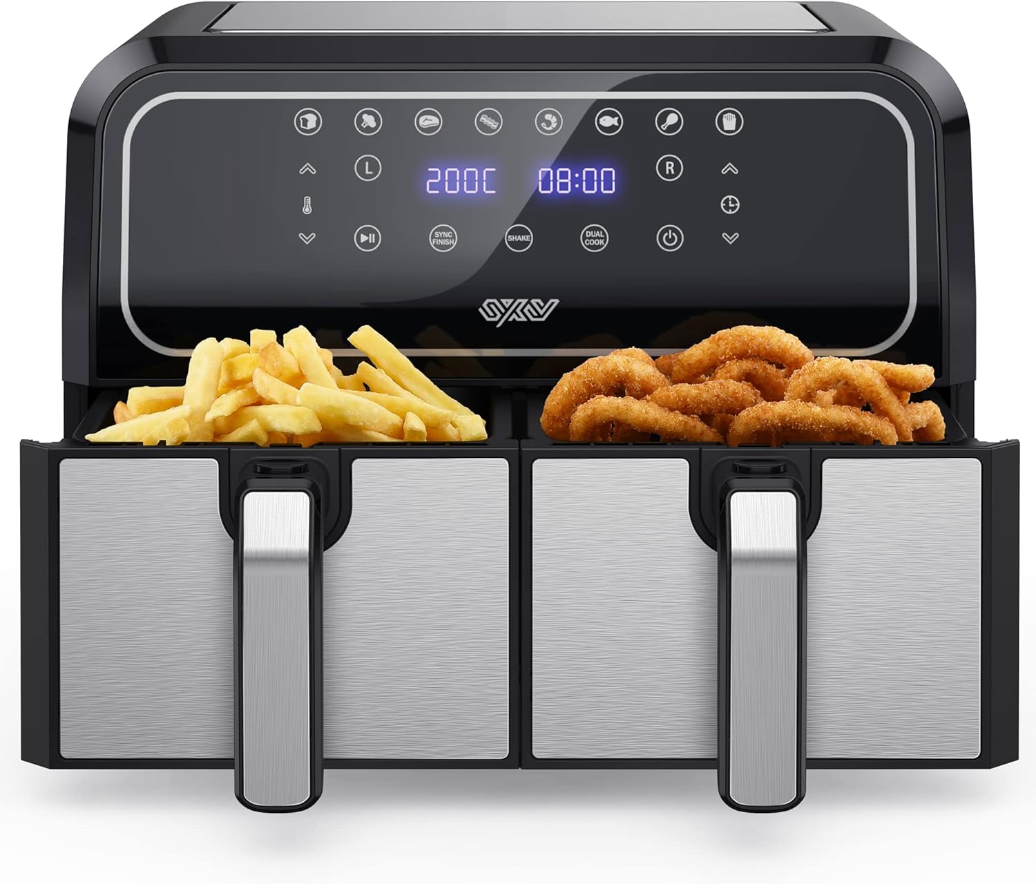 Innsky Dual Zone Hot Air Fryer Double Chamber 8L, 8 Programmes Hot Air Fryer Dou...