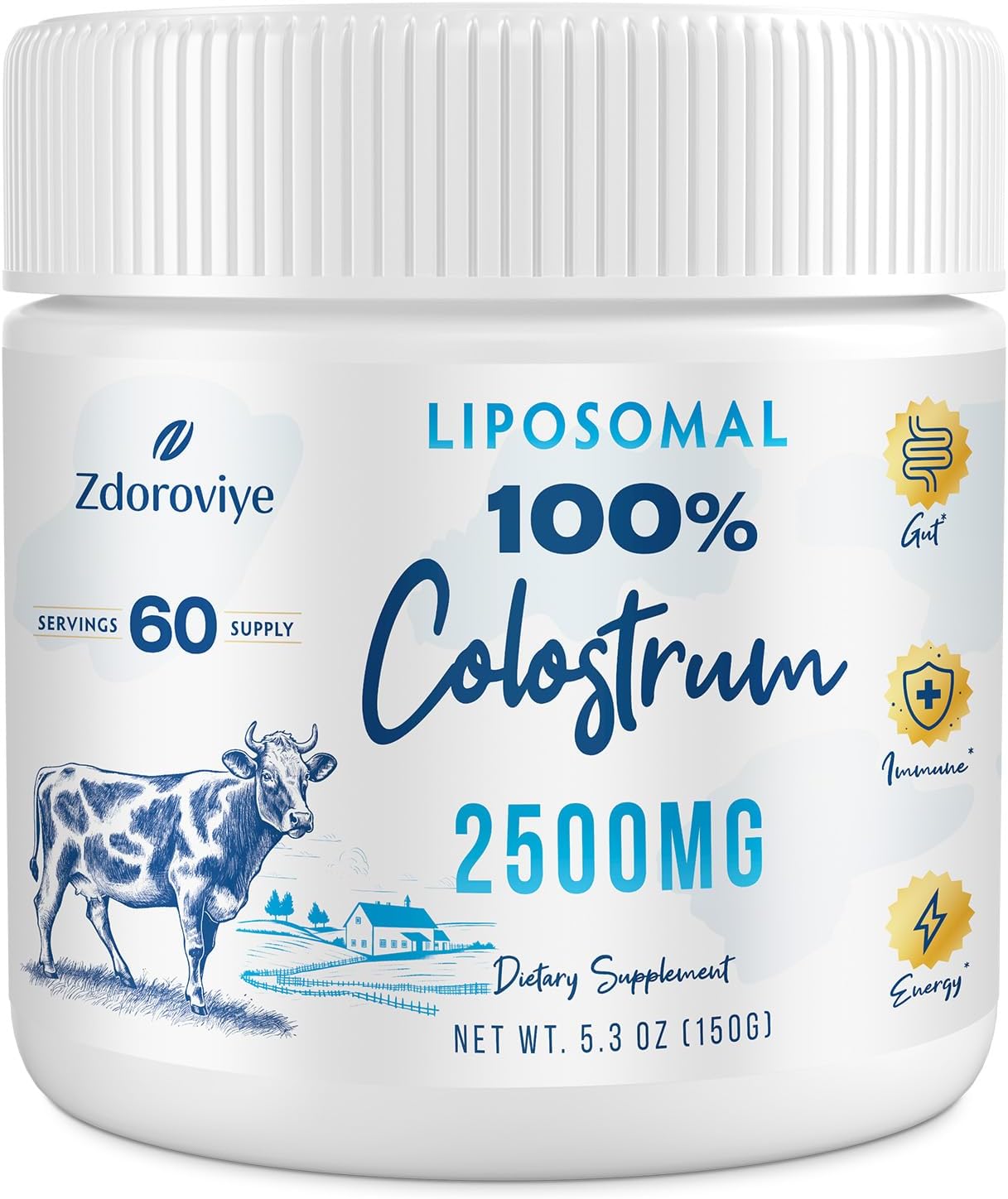 Liposomal Bovine Colostrum Powder Supplement 2500 mg, Higher Absorption Than Reg...