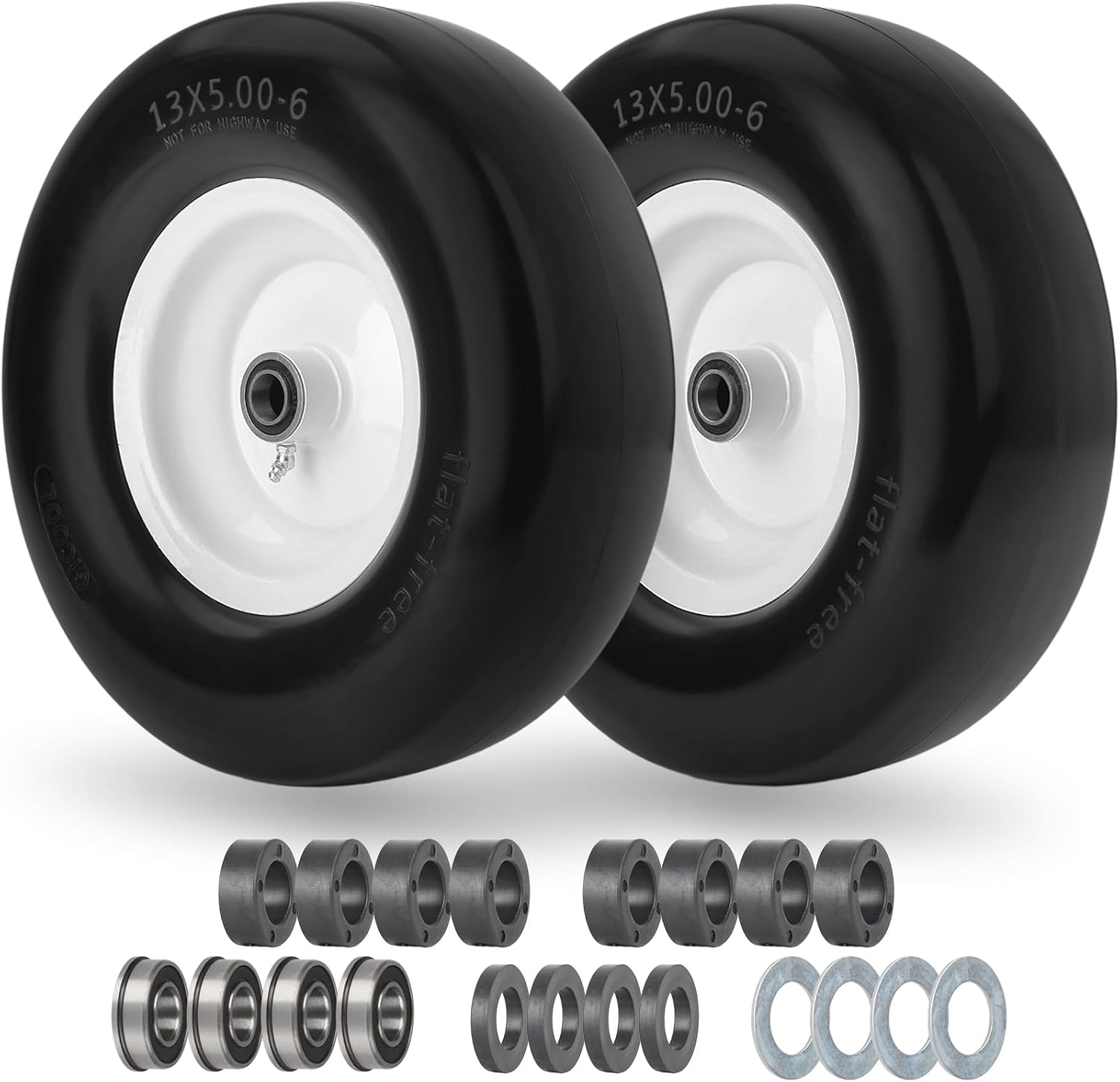 13x5.00-6 Flat Free Lawn Mower Tire and Wheel, Solid Smooth Zero Turn Mower Fron...