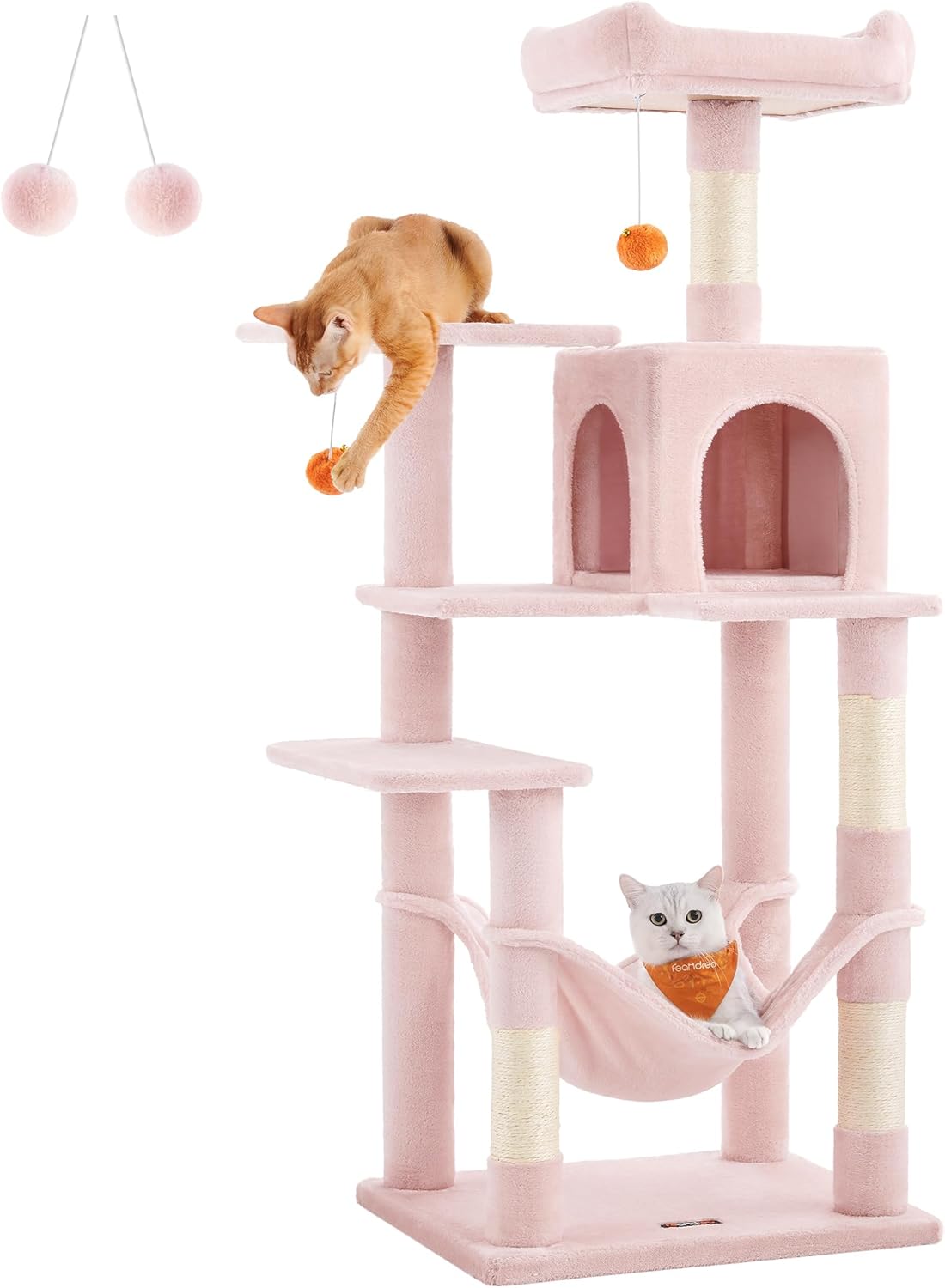 Feandrea Cat Tree, 143 cm Cat Tower for Indoor Cats, Multi-Level Plush Cat Condo...