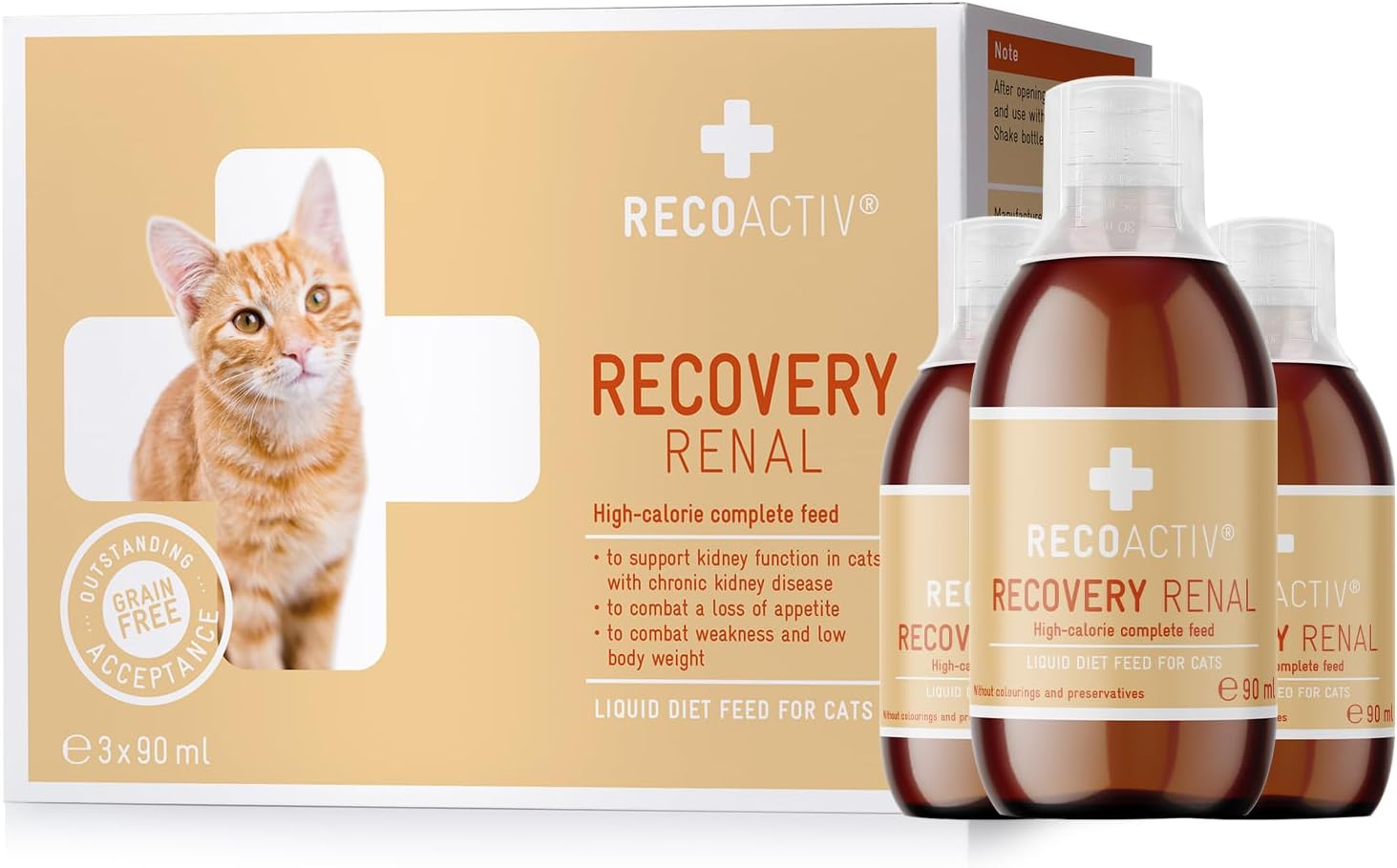 RECOACTIV Recovery Renal for cats, 3 x 90 ml, high-calorie complete diet food fo...