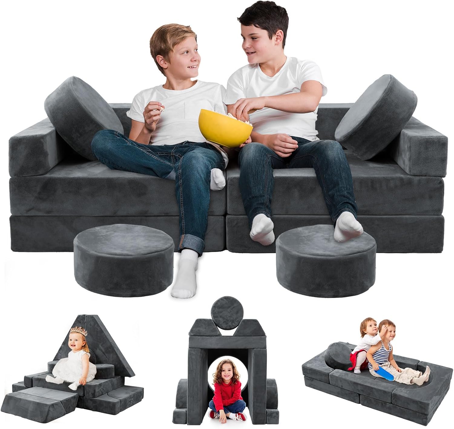 HOMFINE 16pcs Modular Kids Play Couch, Kids Toddler Couch, Child Sectional Sofa,...