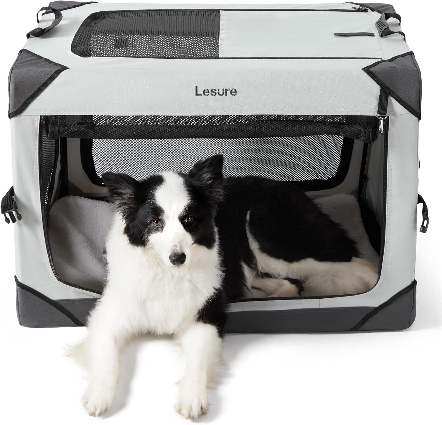 Lesure Collapsible Dog Crate - Portable Travel Kennel for Large Dog, 4-Door Pet...