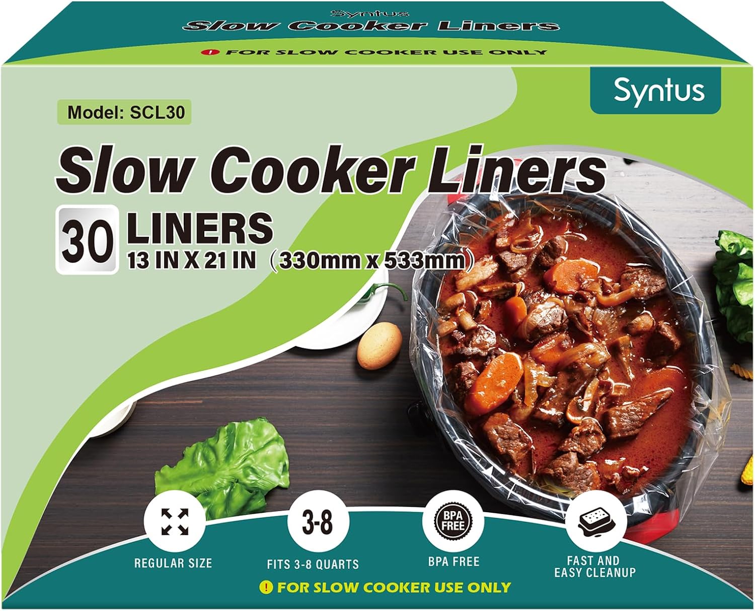 Syntus Slow Cooker Liners, 30 Count Cooking Bags Large Size Disposable Pot Liner...