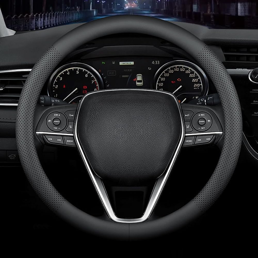 LKWLIKEI Nappa Premium Leather car Steering Wheel Cover, Non-Slip, Breathable, U...