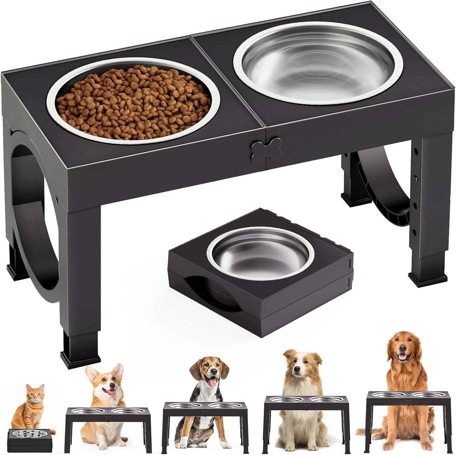 Aystkniet Raised Dog Bowls for Medium Large Dogs, Height Adjustable Dog Bowl Sta...
