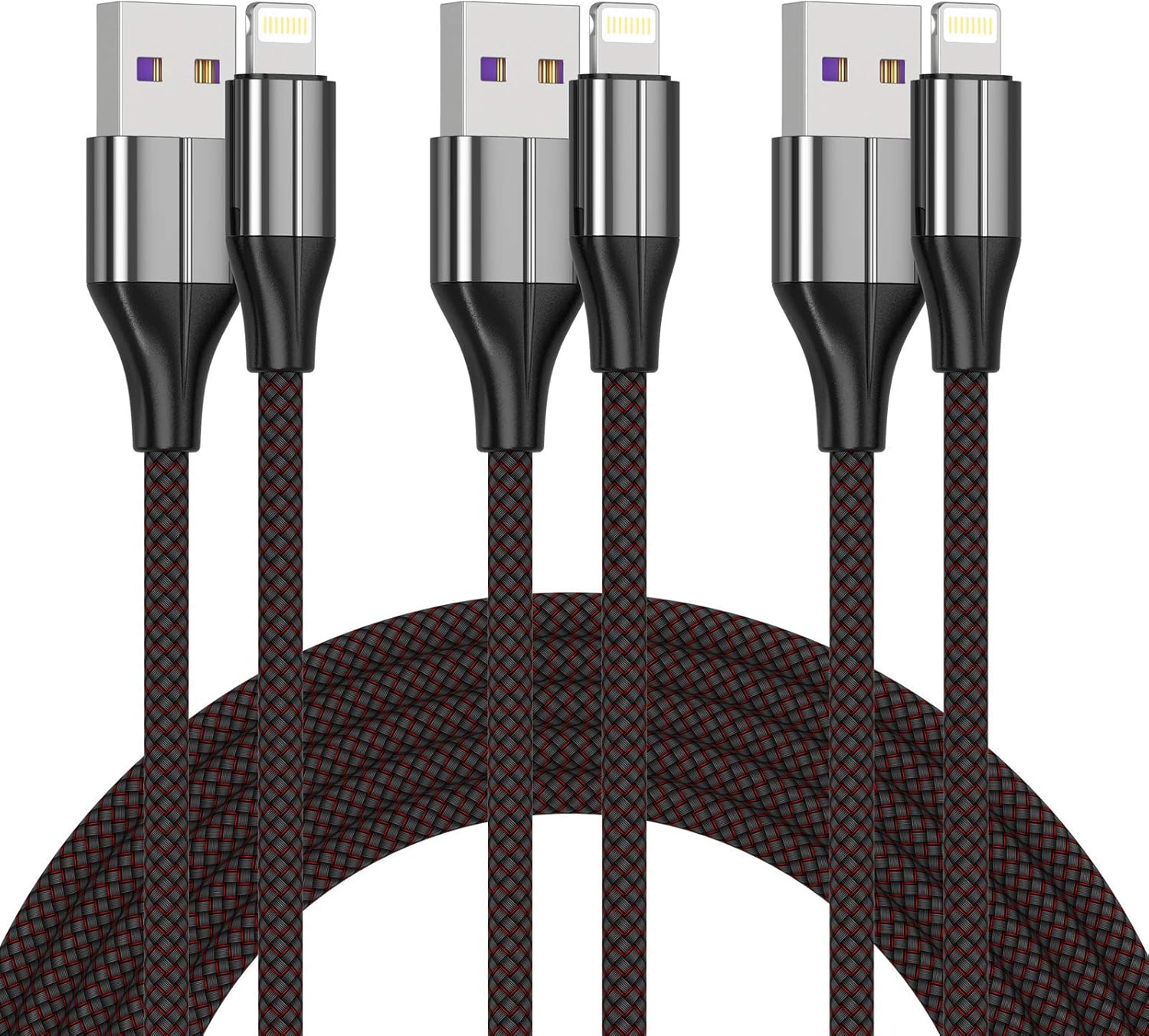 FEEL2NICE iPhone Charger Cable [MFi Certified],(3 Pack 2M) Nylon Braided Lightni...