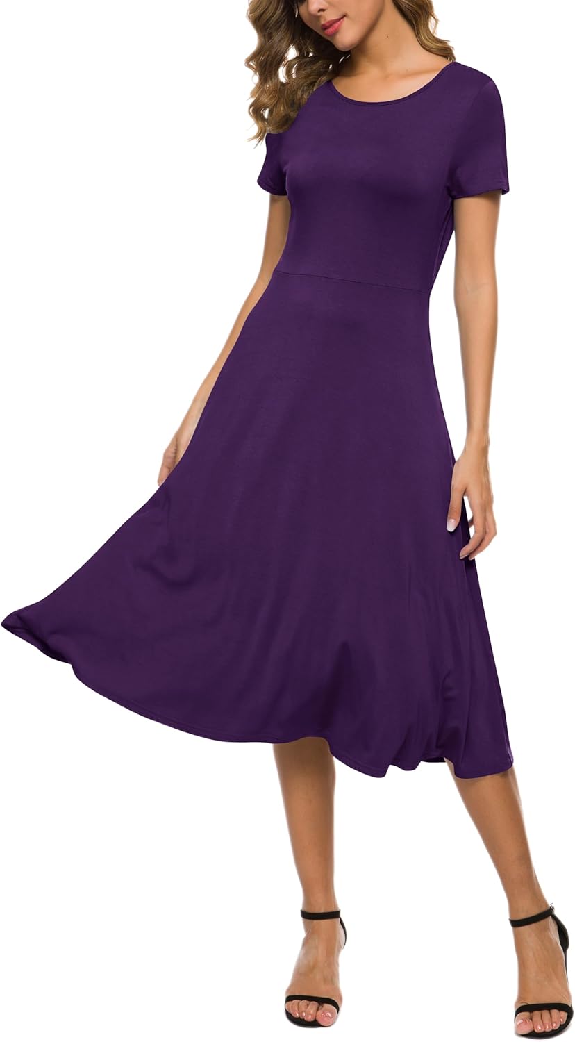 Women's Casual Round Neck Dress, Special Knee Long Dress with Short Sleeves, Inn...