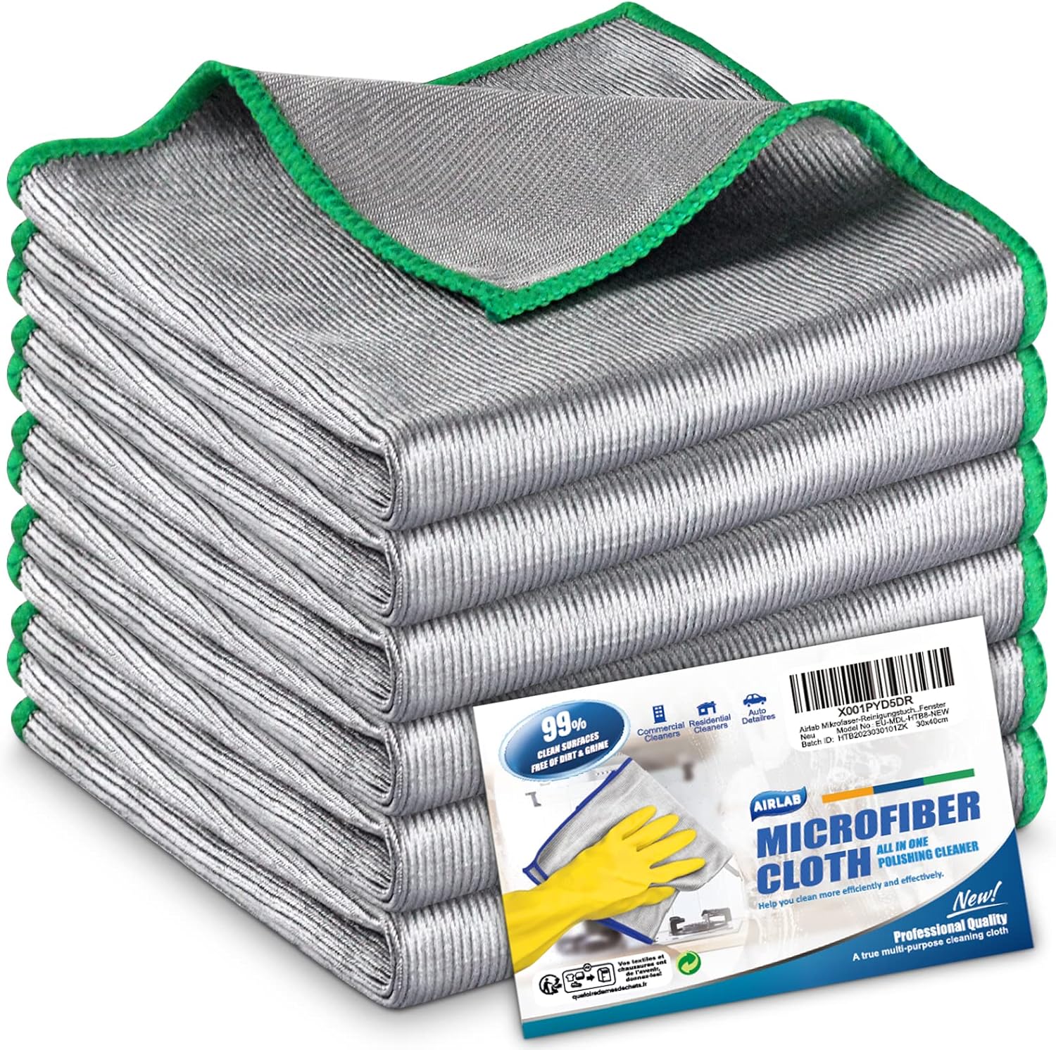 Airlab 6x Magic Glass Cleaning Cloth, Double-Sided Lint Free Microfibre Cleaning...