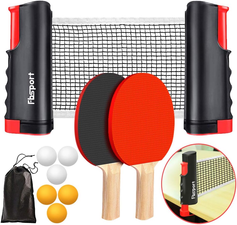 FBSPORT Ping Pong Paddle Set, Portable Table Tennis Set with Retractable Net,Rac...