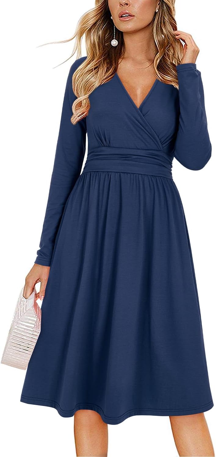 OUGES Women's Summer Midi Dress, Special Midi Dress with V-Neck, Stylish Long/Sh...