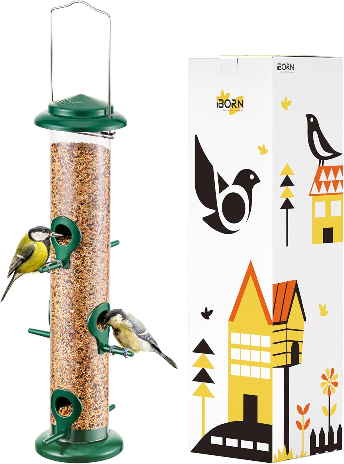 iBorn Metal Bird Feeders 6 Ports Hanging Wild Bird Seed Feeder for Mix Seed Blen...
