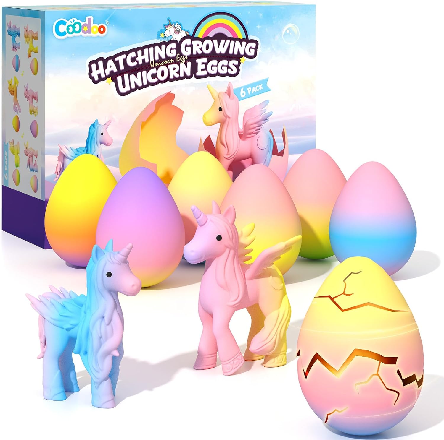 Unicorn Hatching Rainbow Eggs for Kids - 6 Pack Unicorn Gifts for Boys & Girls,...