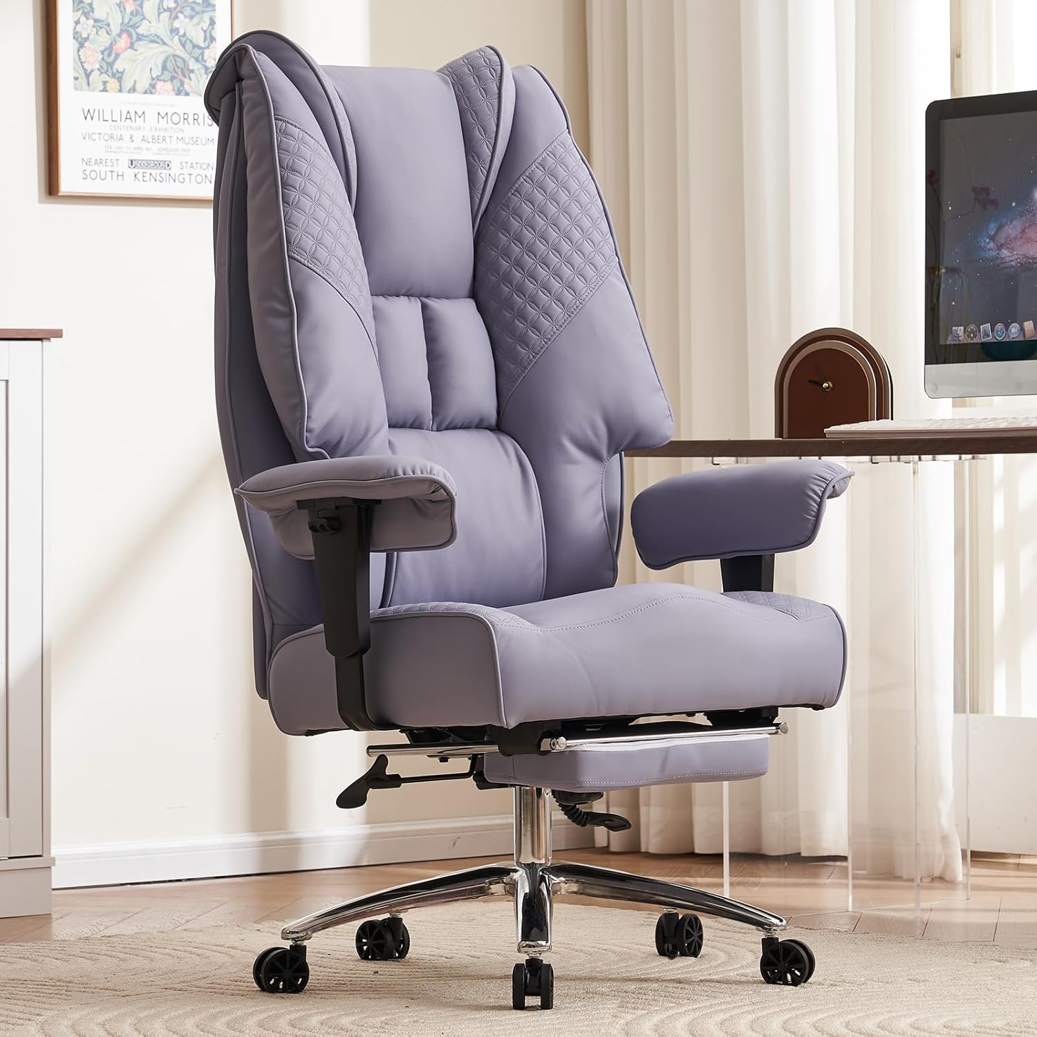 Big and Tall Office Chair 400lbs Wide Seat, Leather High Back Executive Office C...