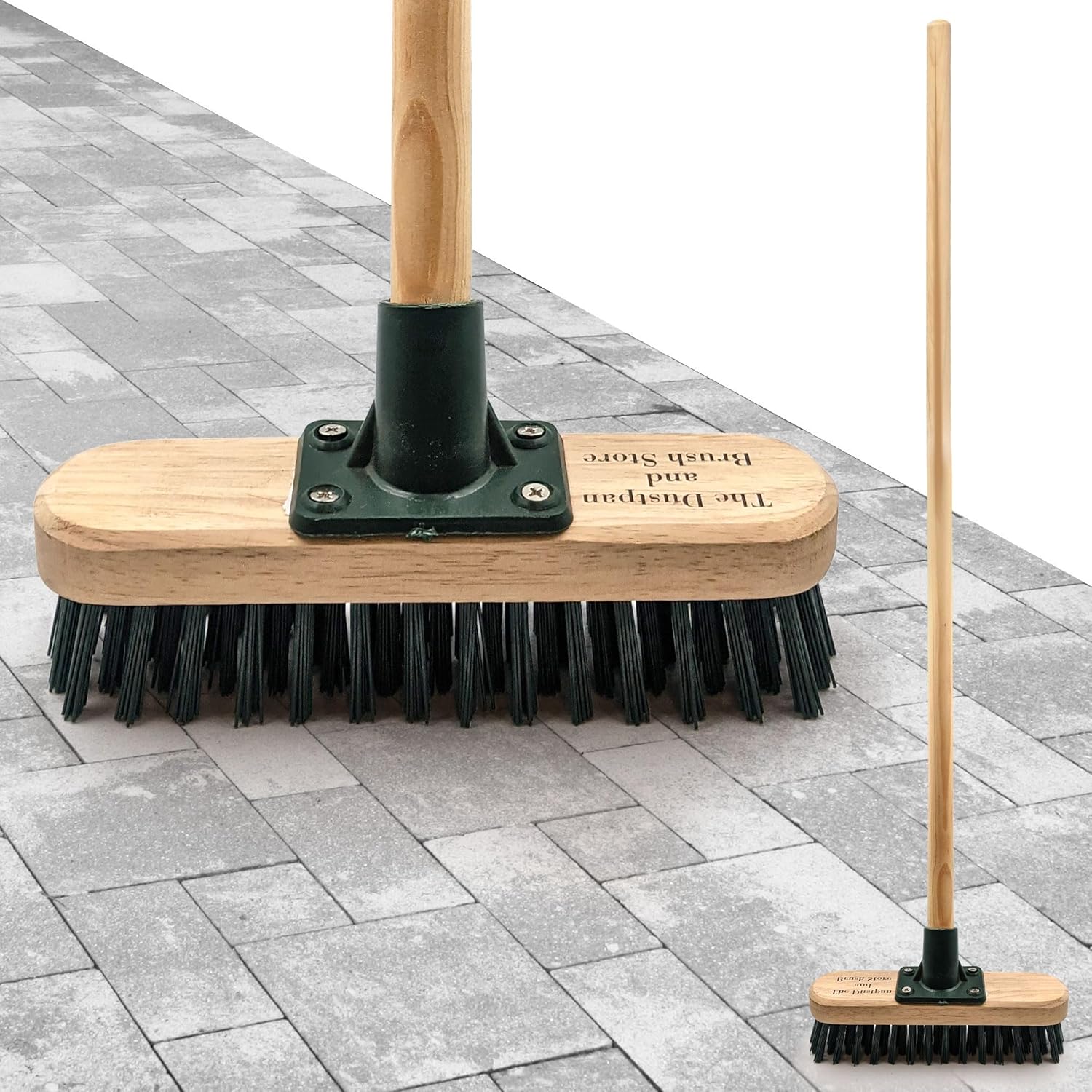 9" Stiff Heavy Duty Long Handled Scrubbing Brush Deck Broom with Wooden Handle P...
