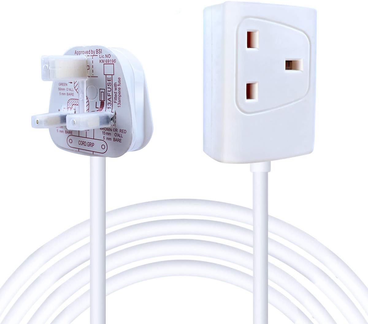 EXTRASTAR 1 Way Gang Single Socket Mains Power Extension Lead 13A UK 3Pin Plug -...