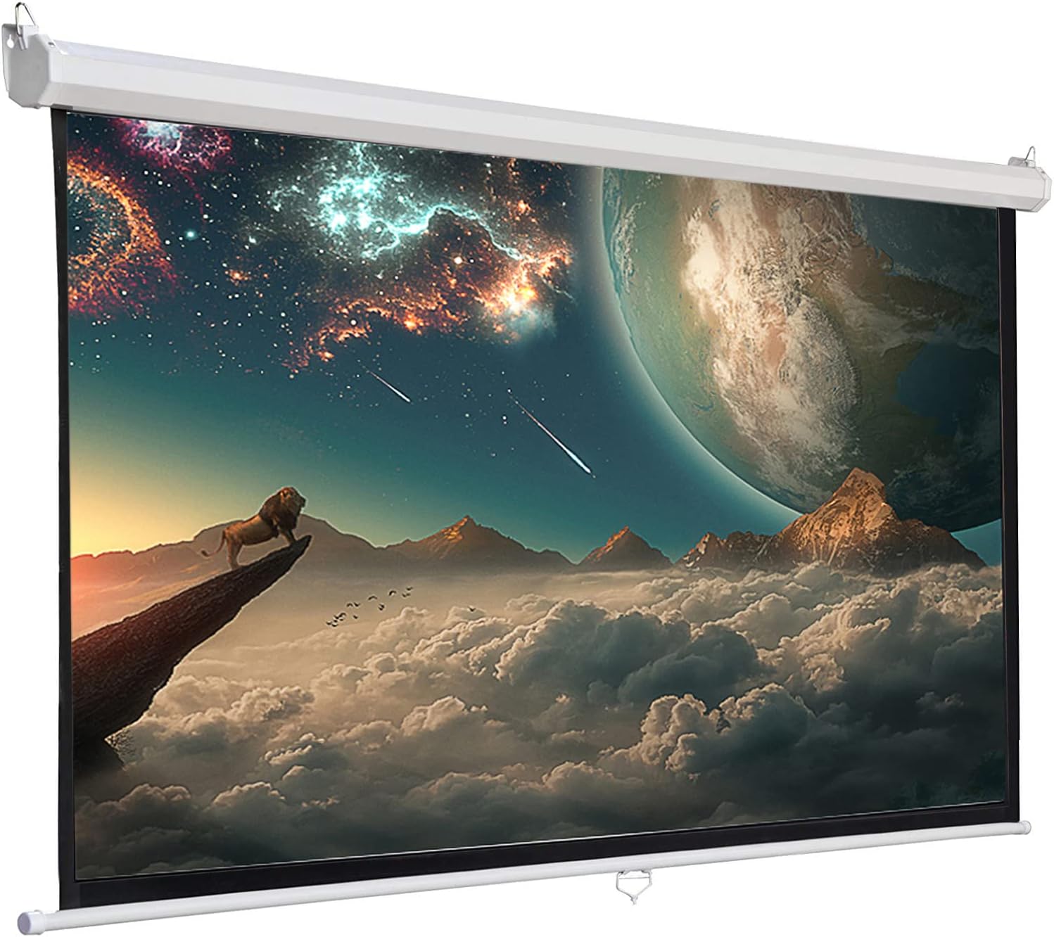 INMOZATA Pull Down Projector Screen, 100" Wall & Ceiling Mounted HD Projection S...