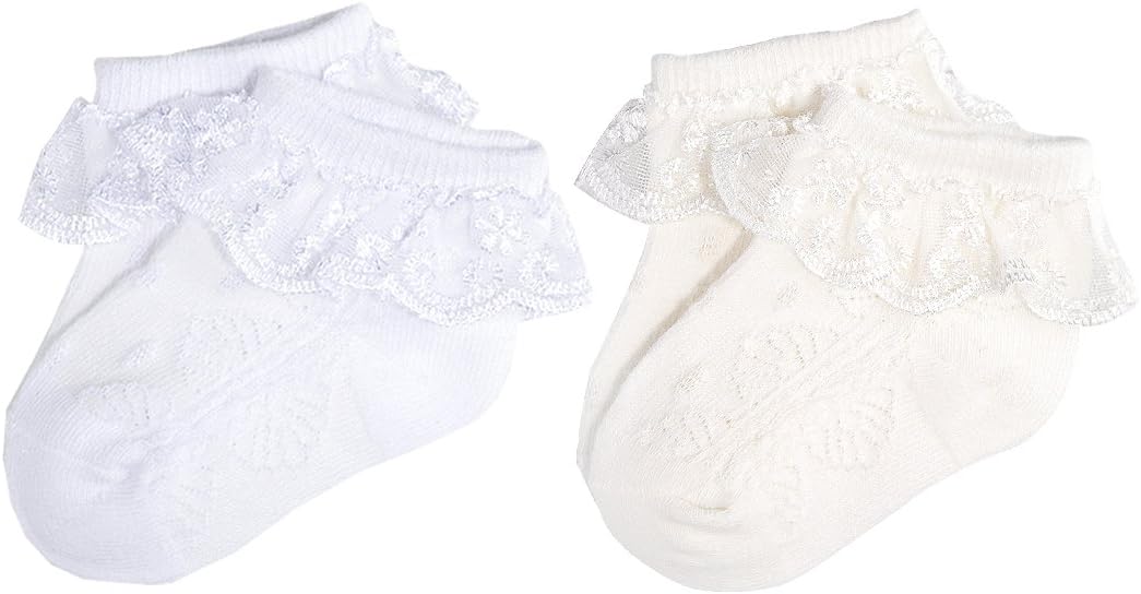 EPEIUS Baby-Girls Eyelet Frilly Lace Socks,Newborn/Infant/Toddler/Little Girls (...