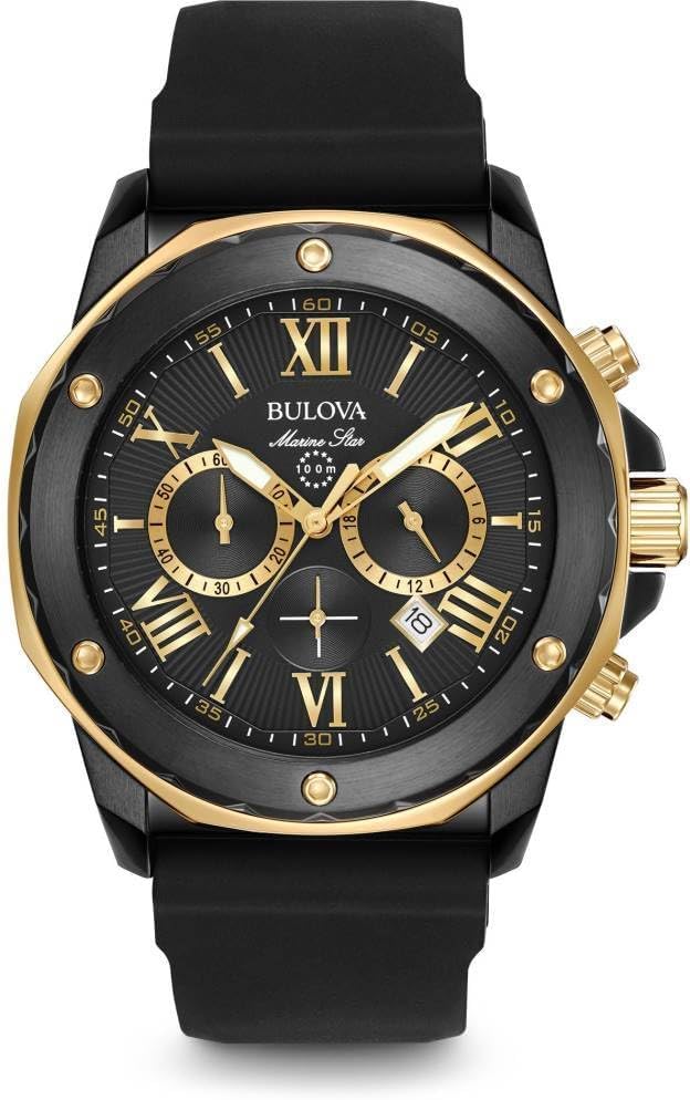 Bulova Men's Marine Star Series A Black and Rose Gold Ion-Plated Stainless Steel...