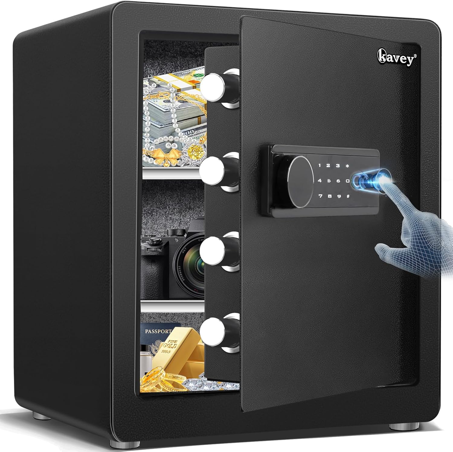 Kavey 2.0 Cub Biometric Safe Box, Fingerprint Safe with Backlit Touch Screen Key...