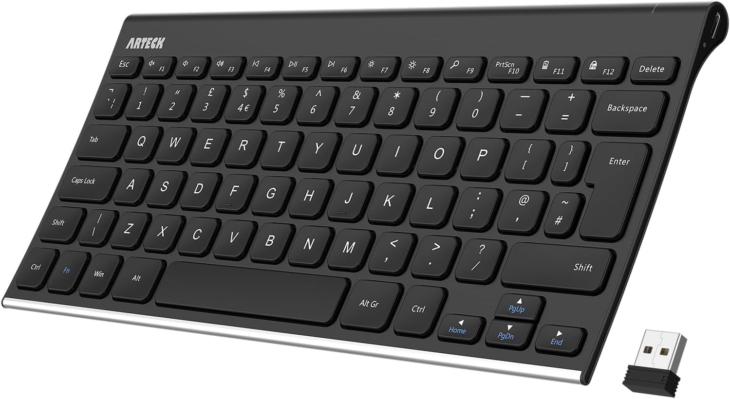 Arteck 2.4G Wireless Keyboard Stainless Steel Ultra Slim Full Size Keyboard for...