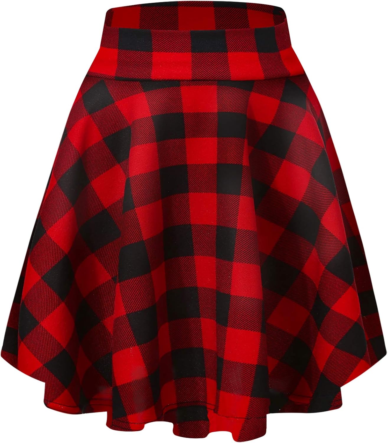 Women's Casual Stretchy Flared Mini Skater Skirt Basic A-Line Pleated Midi Skirt
