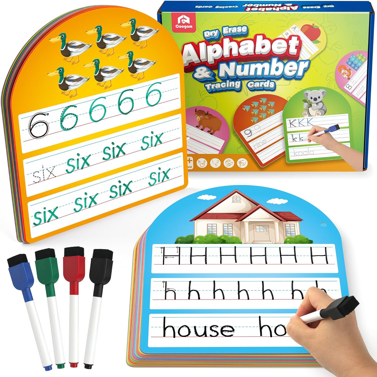 Coogam Handwriting Practice Copybook, Write and Erase Alphabet Number Learning M...