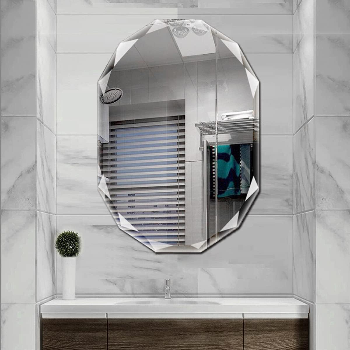 Single Beveled Edge Frameless Wall Mount Bathroom Vanity Mirror, 24” X 36”|Silve...