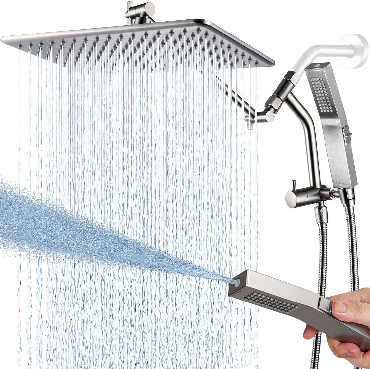 G-Promise All Metal 14 Inches Rain Shower Head with Handheld Built-in Power Wash...