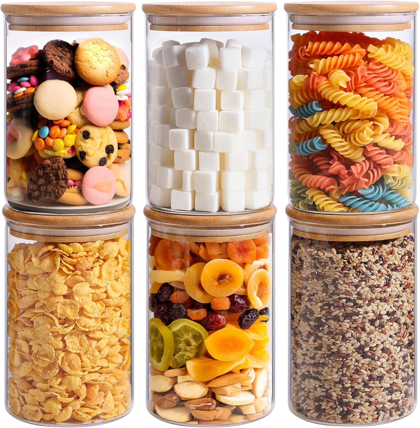 ComSaf 950ml Glass Storage Containers with Lids, Glass Jars with Bamboo Lids, Cl...